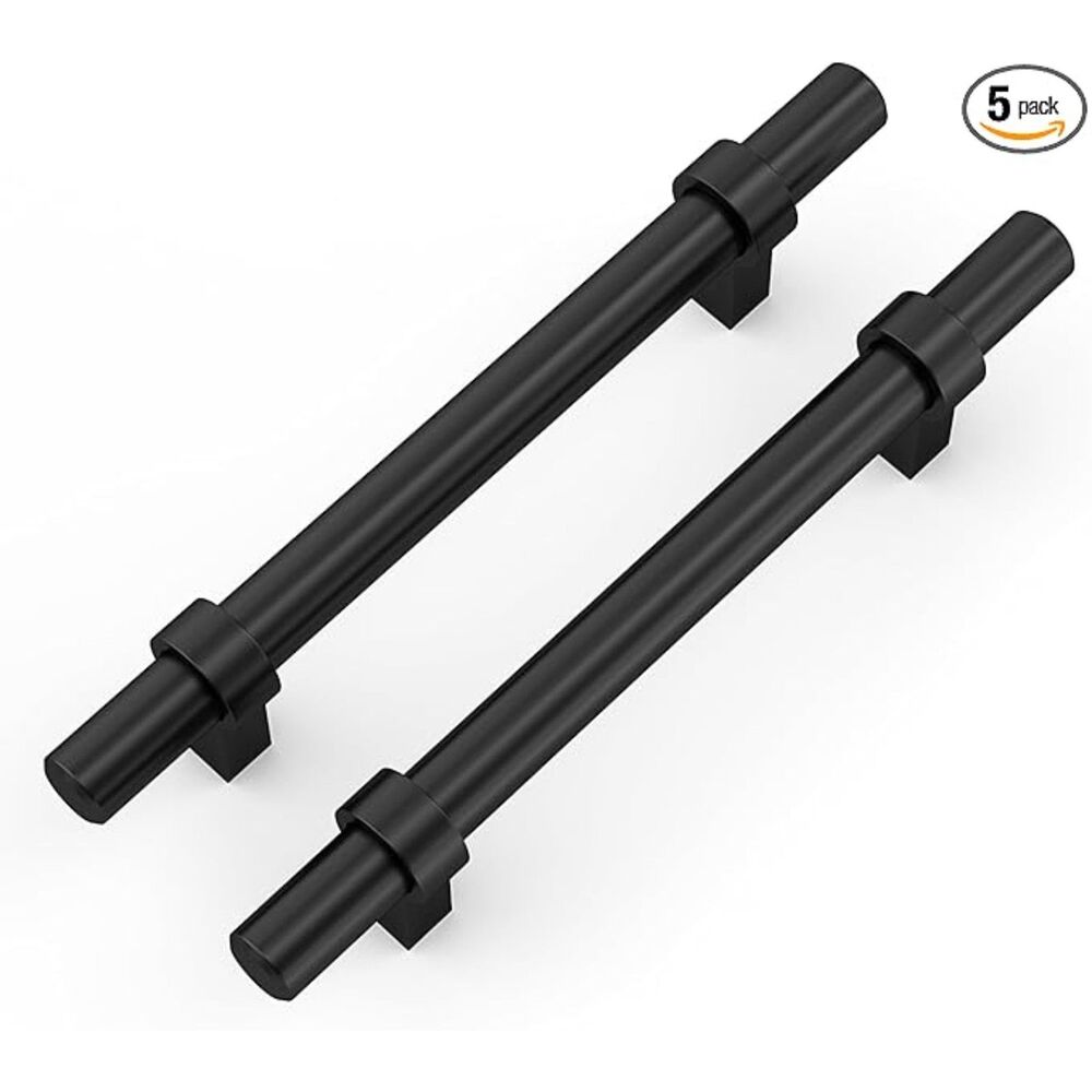 goldenwarm 5 Pack 3-3/4 inch Black Cabinet Pulls Matte Kitchen Drawer Handles